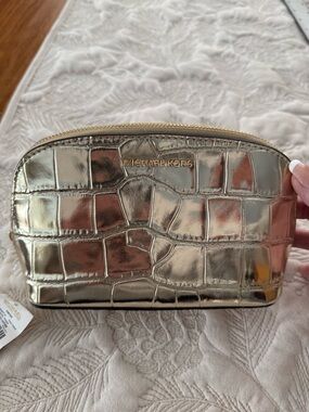 MICHAEL Michael Kors Shiny Gold Croc-Embossed Cosmetic Bag